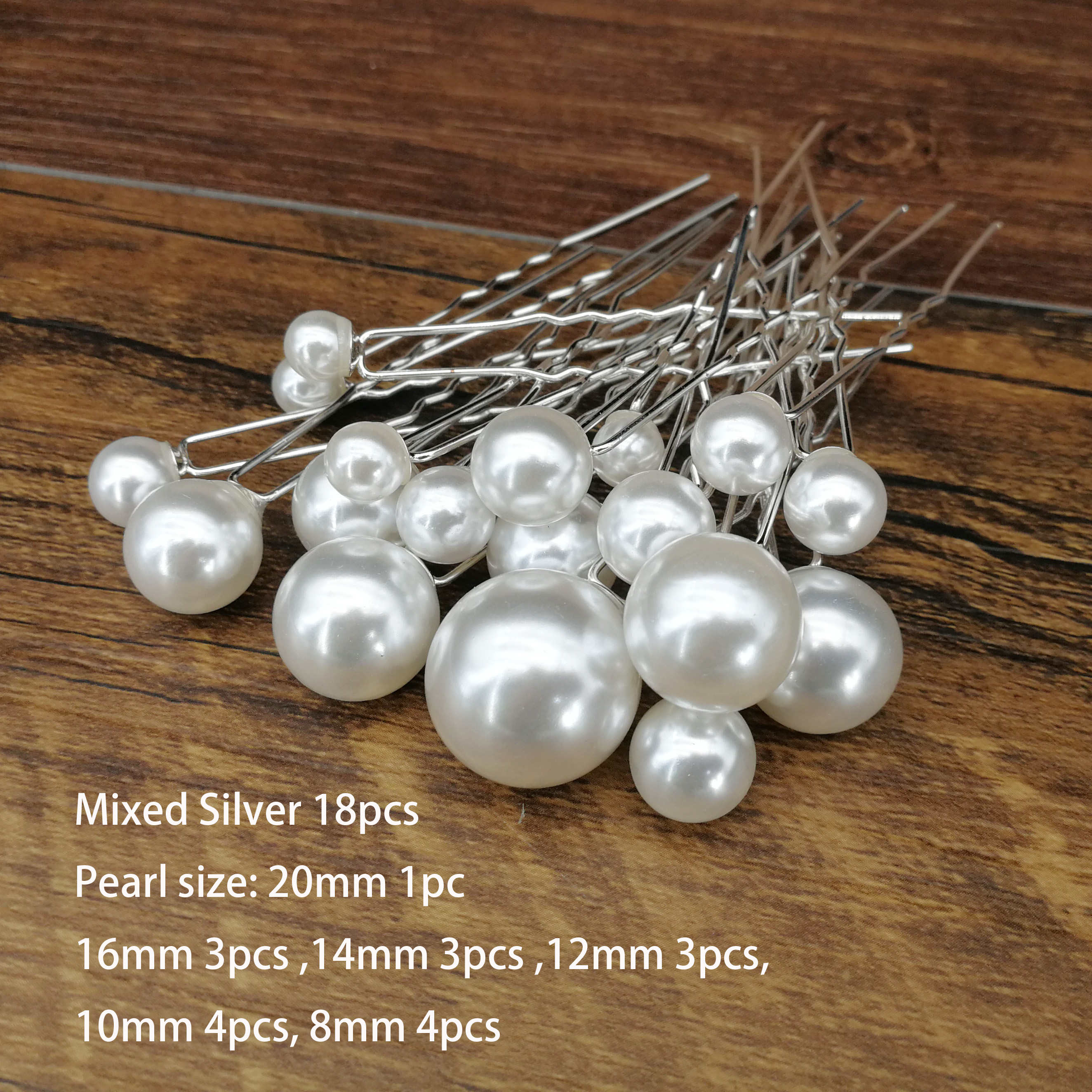 Women Simulated Pearl Hairpin U Shape Metal Barrette Clip Wedding Bridal Hair Accessories Wedding Hairstyle Tools: Silver Mixed 18pcs