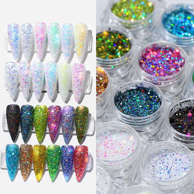 Clorful Opal Jelly lentejuelas brillo de uñas copos oro plata Holographics polvo brillante polvo arte uñas decoración DIY manicura