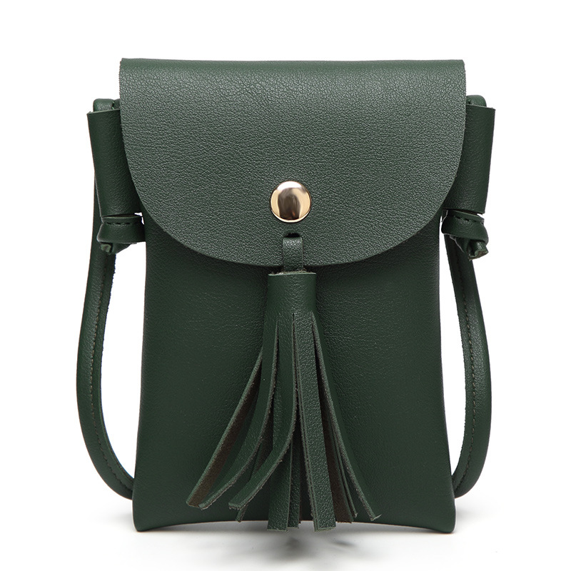 Kvindelige håndtasker mini telefon taske pu kvast skulder messenger taske: Grøn