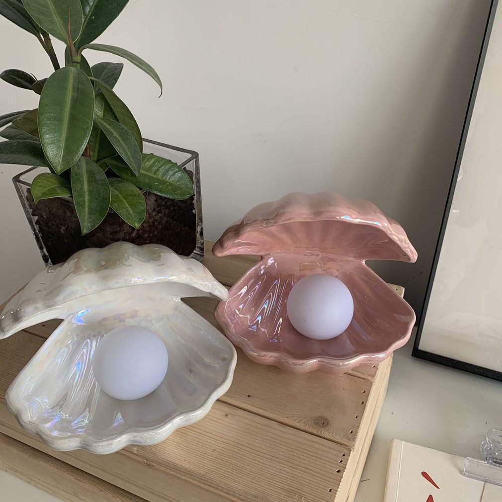 Pige drøm keramisk skal lampe perle fe dekoration nat lys opbevaring perle skal lampe desktop dekoration