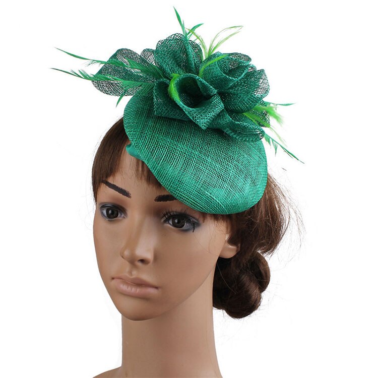 FS Ladies Hats Fascinator Feather Wedding Hat British Retro Top Hat Bridal Church Fedora Pillbox Hat Chapeau Femme: Green