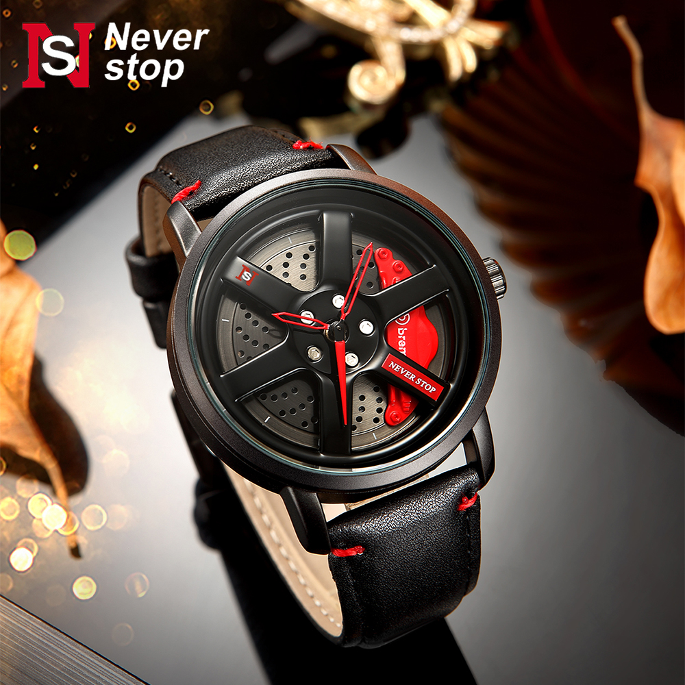 Reloj con cubo de rueda de coche NS para hombre, reloj deportivo minimalista a la , reloj de cuarzo informal de cuero con calendario