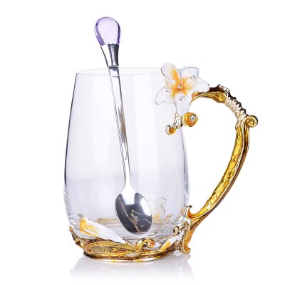 Vintage diamant glas koppar blomma emaljer kaffe mugg bröllop glas öl steins: Lång 1