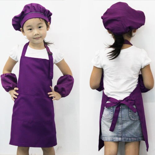 Newest Arrivals faroot Children Kids Plain Apron Kitchen Cooking Baking Painting Cooking Art Bib Apron: Purple