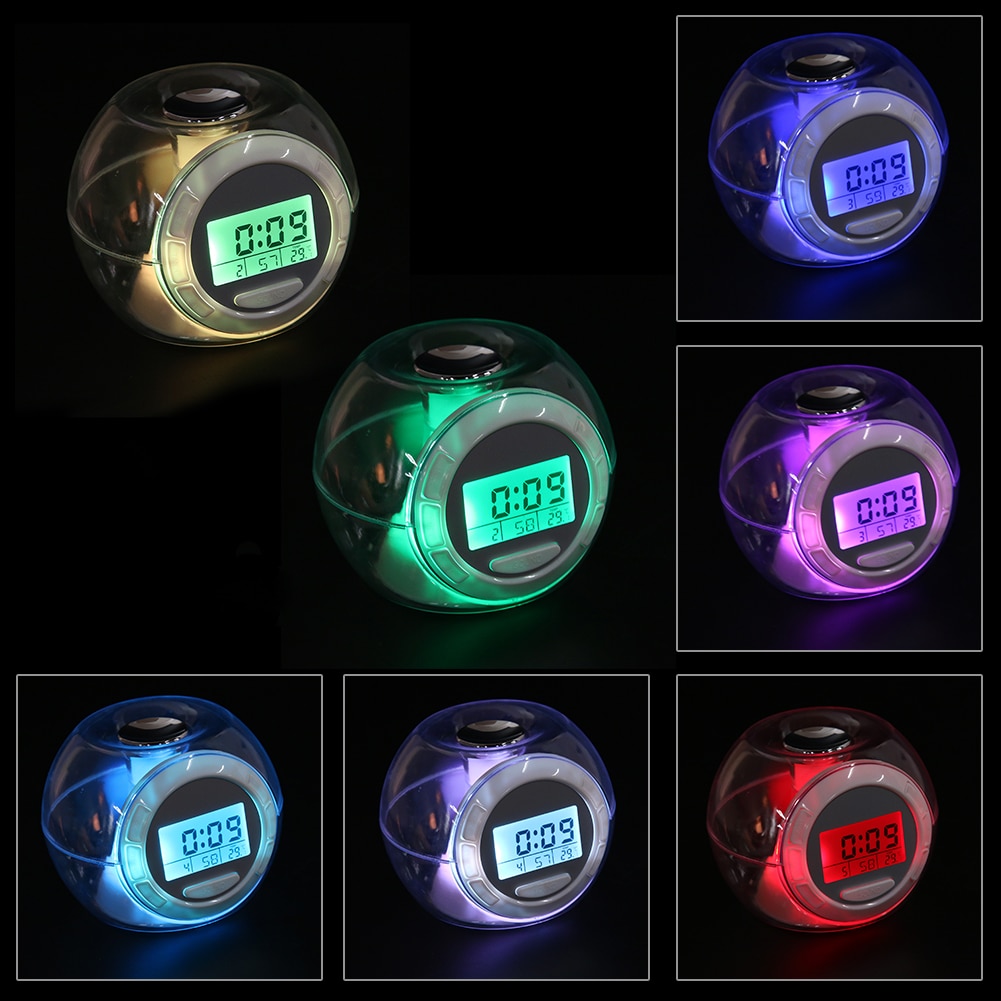 with 6 Nature Sound Colorful Night Light Color Change Multi-function Alarm Clock 7 Color Light Glowing Calendar Digital Clock