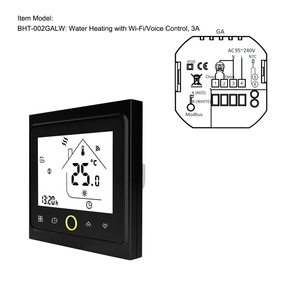 3A Smart Temperature Controller for Water Heating WiFi Thermostat with Touchscreen LCD Display Weekly Programmable Energy Saving