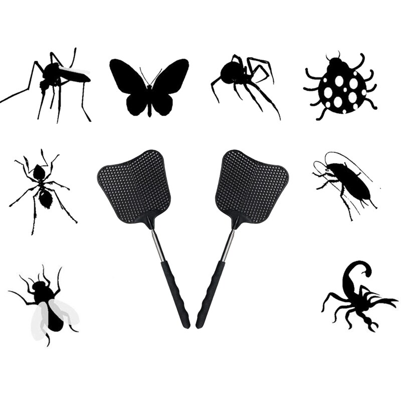 Mosquito and Fly Killing Plastic Fly Swatter Retractable Stainless Steel Rod, Suitable for Indoor and Outdoor Use (2 Pack)