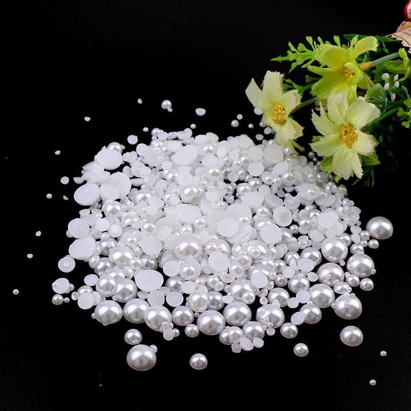 1000 stks Wit Half Ronde Platte achterkant Parels mix maten 2 3 4 5 6 8 10mm ABS imitatie kralen om DIY nail art