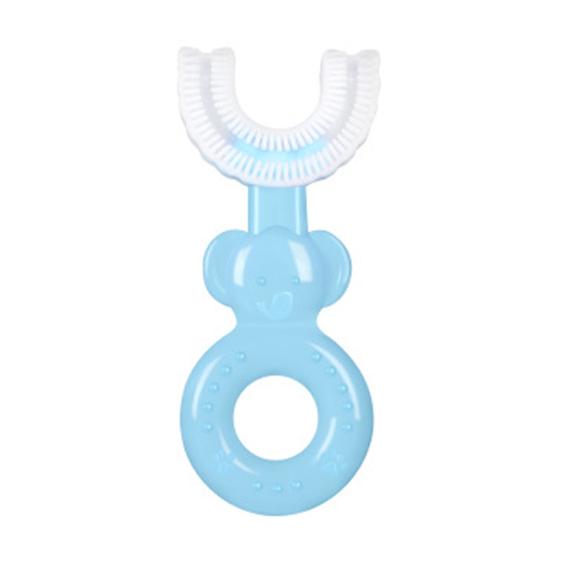 Cabeça macia da escova de dentes do silicone do produto comestível em forma de u das crianças, design oral da limpeza dos dentes de 360 ° para crianças e crianças: Blue