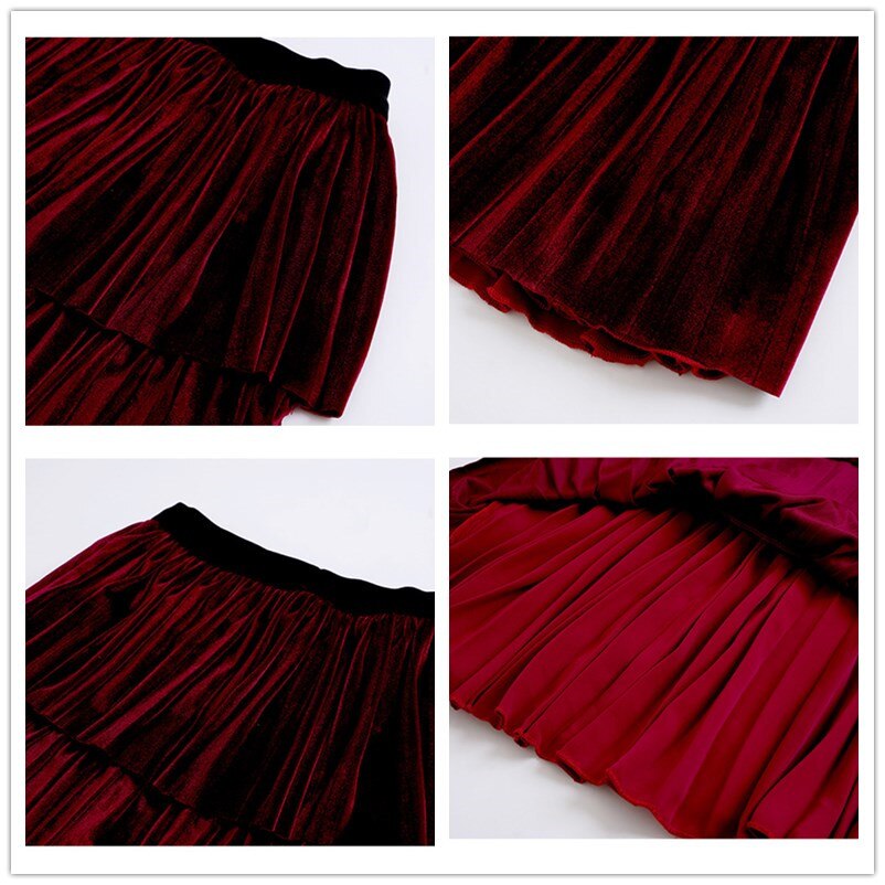 Faldas Midi de terciopelo para niñas y adolescentes, ropa Reversible plisada, ropa de de otoño, , 6531