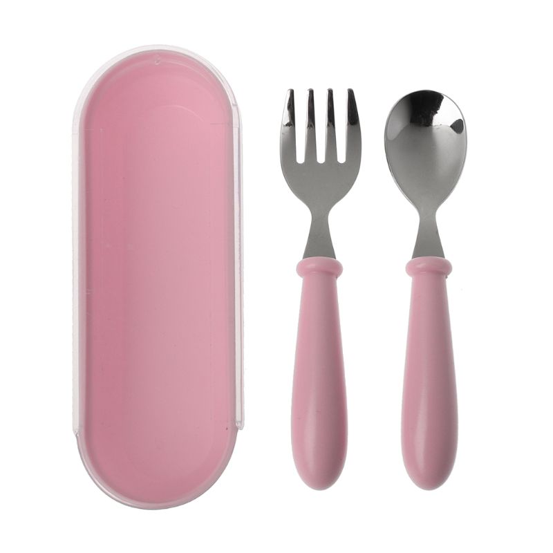 2pcs/lot Baby Feeding Spoon Fork Set Stainless Steel Toddler Infant Tableware Flatware Kids Cutlery with Ant-Dust Box