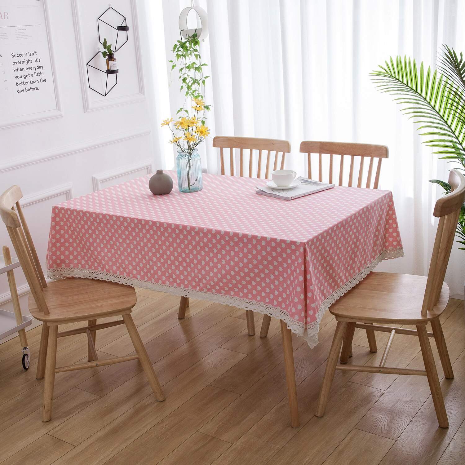 Pink love printing pastoral cotton and linen tablecloth table cloth household cover towel table cover antependium hollow lace