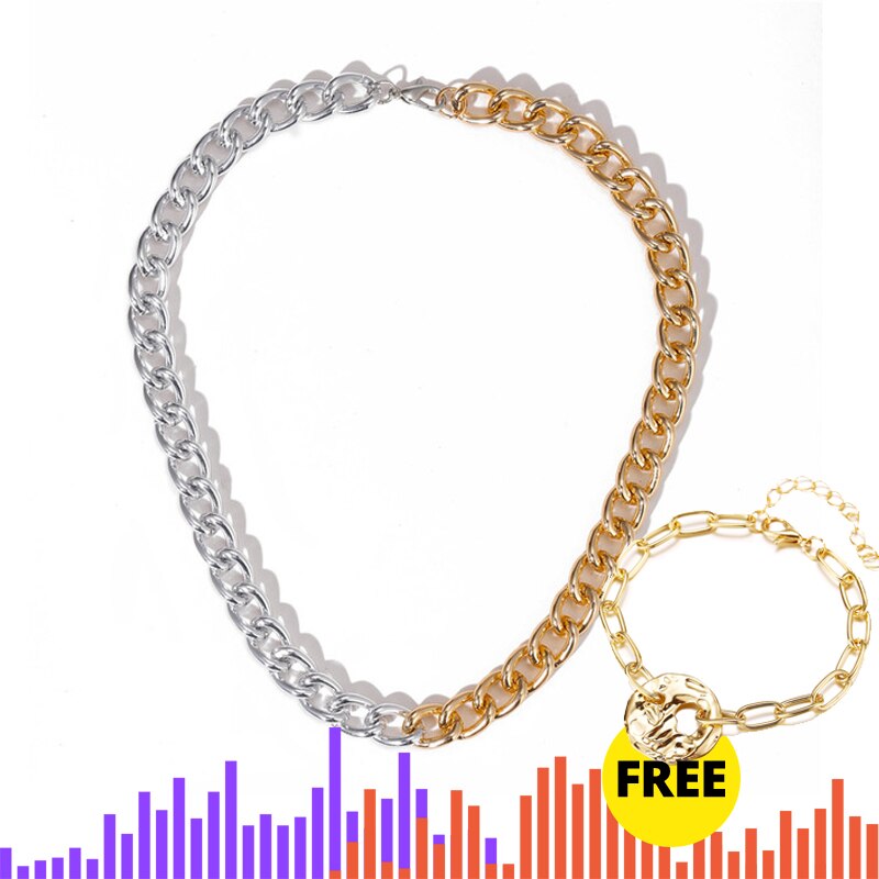 Punk Charm Chain Choker Necklace for Women Golden Miami Gold Thick Chain Link Choker Necklaces Female Jewelry: 52023   5385