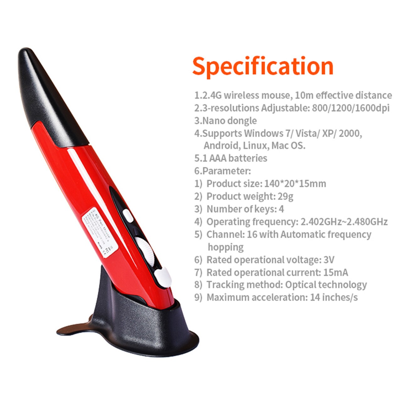 Draadloze Usb Muis Pen Verstelbare 1600 Dpi Draagbare Ergonomische Optische Muis Voor Laptop Notebook Desktop Smart Tv Box