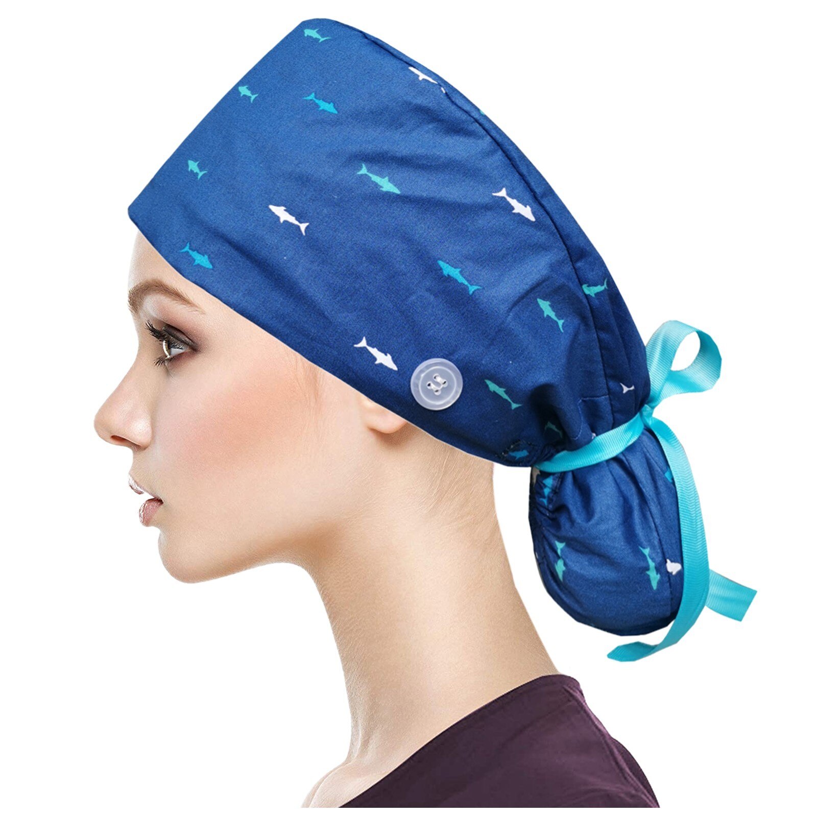 25# 3PC Unisex Adjustable Working Nursing Cap gorro quirófano Button Long Hair Sweatband Hat nurse Cap Cartoon print Gourd hat: J