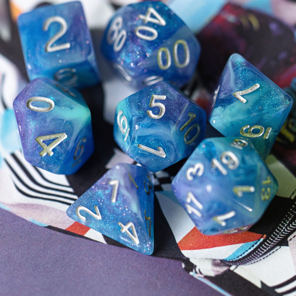 7 stk/sæt sparkle galaxy dnd terninger d&d terninger  d4 d6 d8 d10 d% d12 d20 polyedriske spil terninger sæt til bordspil mtg rpg
