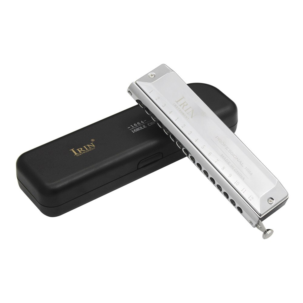 Armónica cromática de 16 agujeros y 64 tonos, instrumento de viento con llave de lengüeta para amantes de la música, con caja de almacenamiento de paño de limpieza
