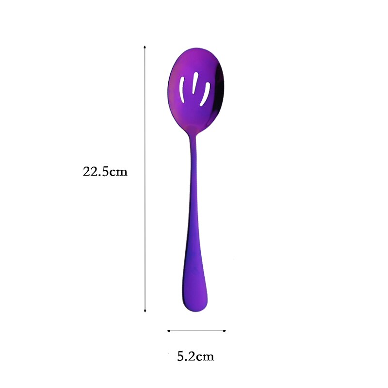 Purple Stainless Steel Dinnerware Set Soup Spoon Colander Spoon Service Spoon Salad Fork Cake Spatula Set Baking Accessories: 1Pc Colander Spoon