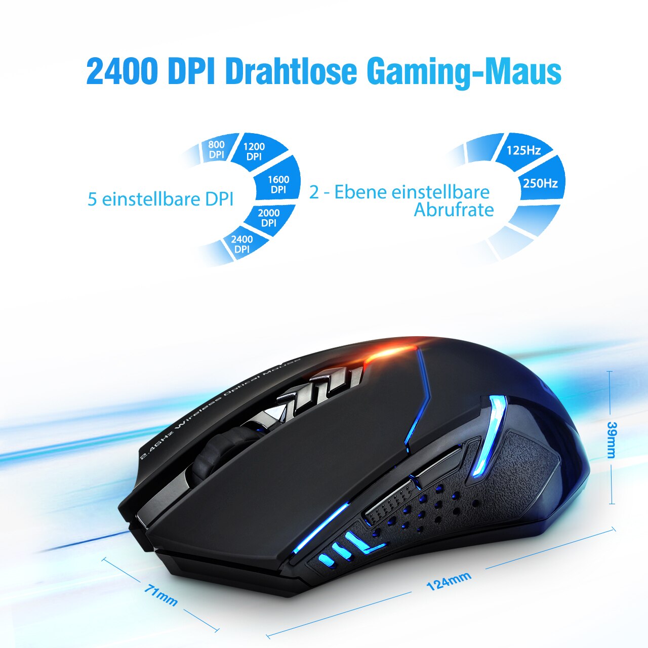 VicTsing Wireless Gaming Mouse Color Backlit 2400 DPI 7 Programmable Buttons Gamer for Dota