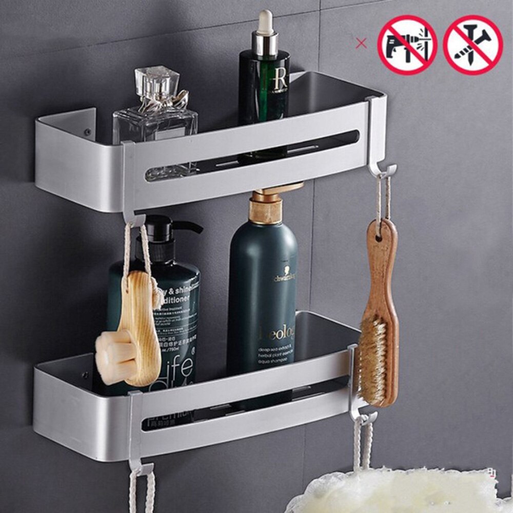Dreieck Handtuch Dusche Storage Rack Schwarz Ecke Regale Wand Montiert Aluminium Lagerung Korb Organizer Bad Zubehör: S-Rectangle-2 tiers