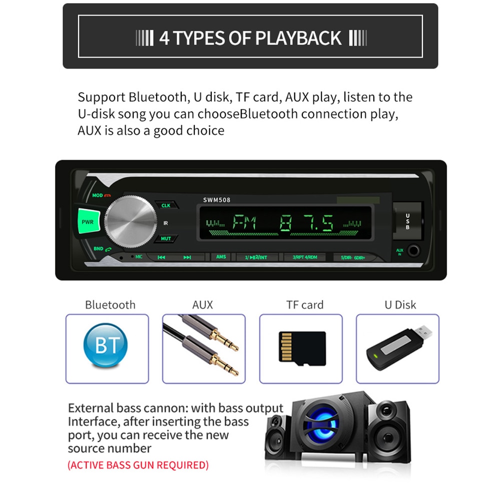 1 Din Auto Radio MP3 Speler Bluetooth Stereo Speler Usb MP3 Speler Fm Radio Audio MP3 Speler Ondersteuning Afstandsbediening