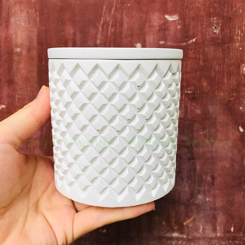 Pot de bougie rond avec couvercle, moule en béton et Silicone, récipient de bougie d&#39;aromathérapie, porte-stylo en plâtre de ciment