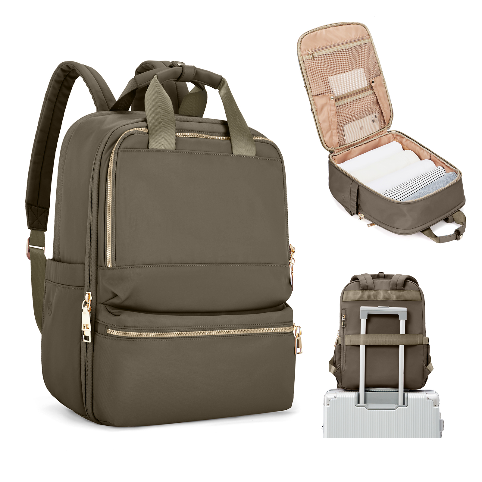 Mochila para mujer, mochilas para ordenador portátil universitario de gran capacidad de de lujo, bolsos elegantes de trabajo, mochila de viaje para cabina de vuelo para hombre: Castaño