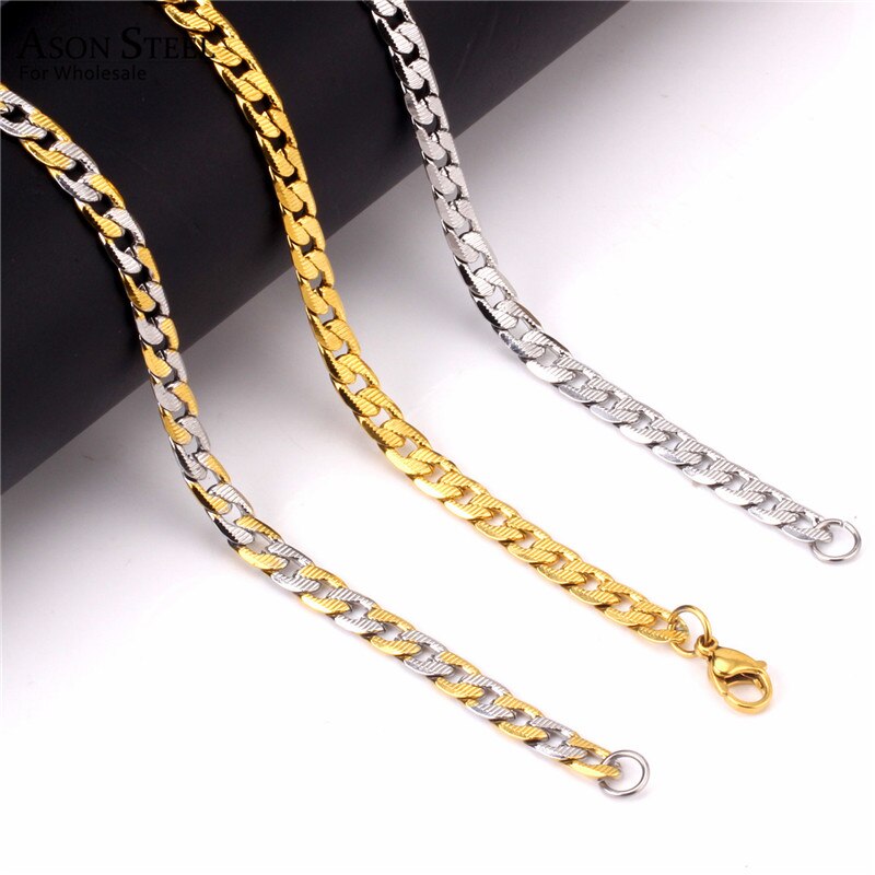 ASONSTEEL 6mm Stainless Steel Chain Gold/Silver Color Cuban Link Bracelet for Men Women Party Jewelry