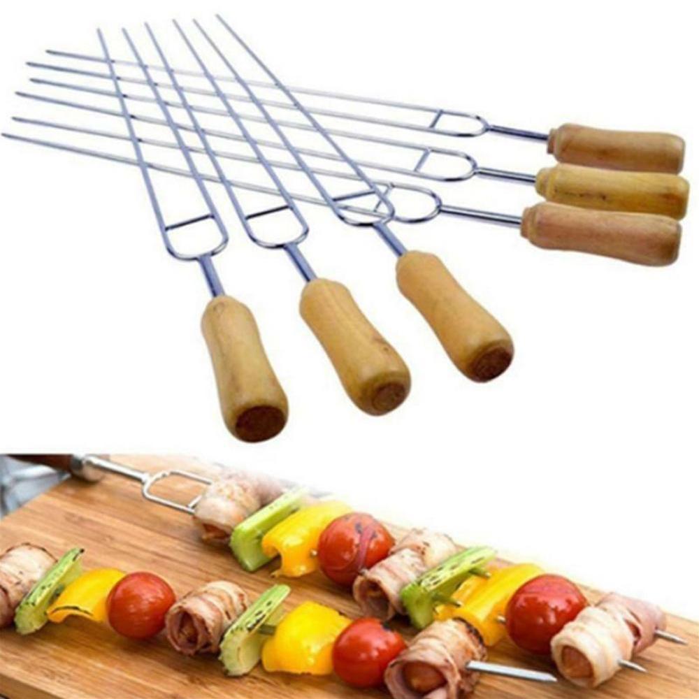 6 stk rustfrit stål u-formet grill lodning gaffel nål grill grillspyd metal spyd dobbelt spidser grillværktøj