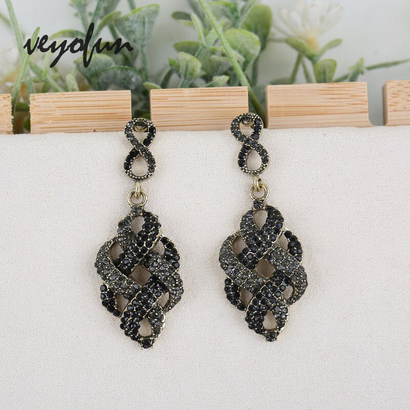 Veyofun alta qualidade cristal strass gota brincos vintage oco festa balançar brincos jóias para a mulher presente novo atacado