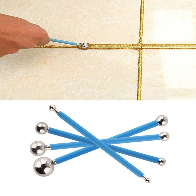 4 Pieces Metal Ball Tile Sealing Tool, 1 Piece Grout Scraper With 1 Piece Diamond Surface Blades For Removing Grout