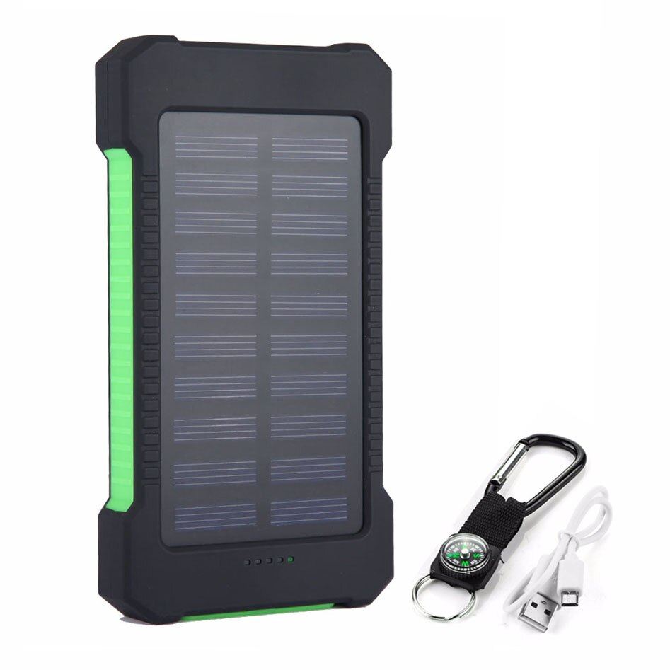10000mAh Portable External Battery Power bank LED SOS Flashlight FAST Charging Solar Powerbank For smart Mobile Phone: green
