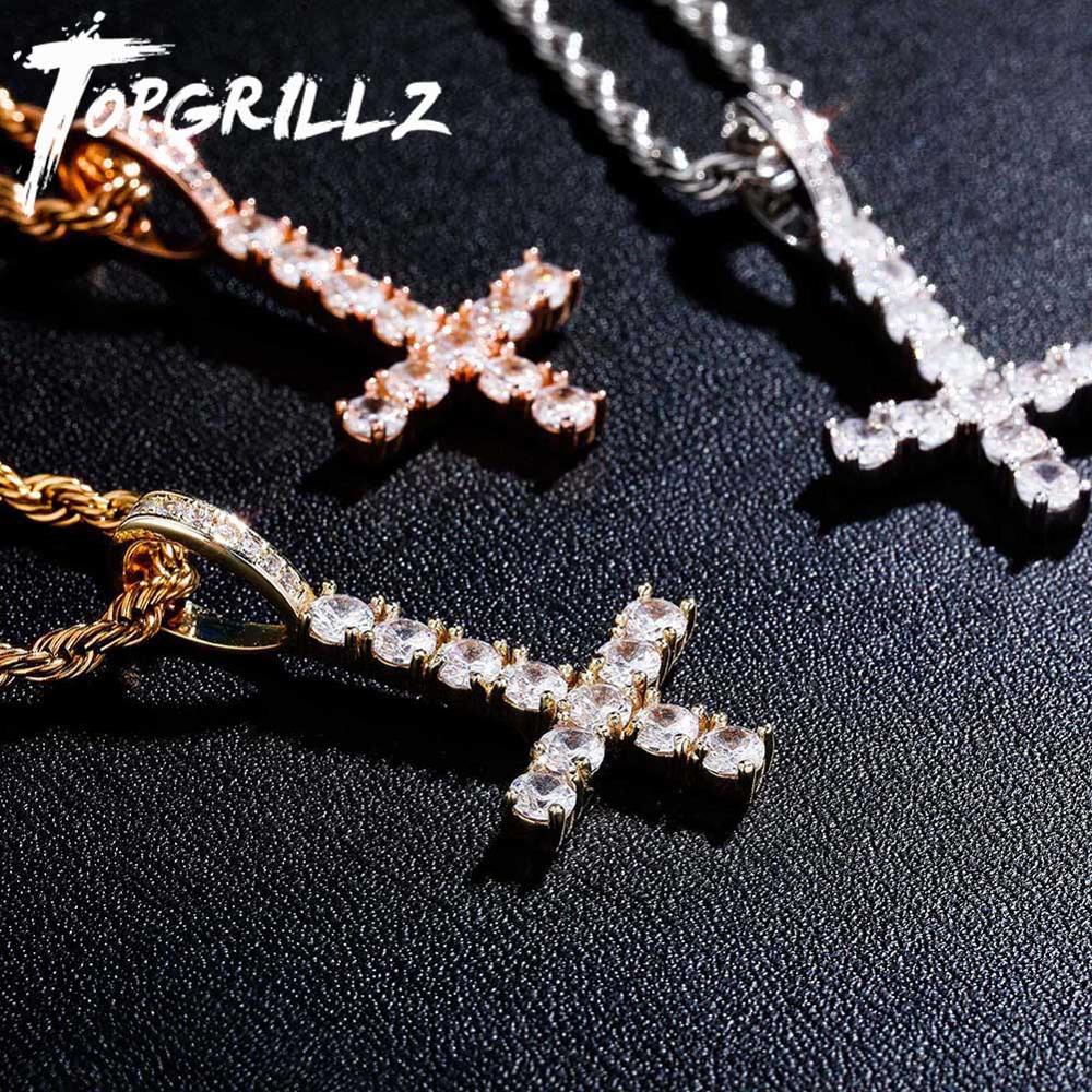 TOPGRILLZ Neue Auf Den Kopf KREUZ Anhänger Iced Out Zirkonia männer Halskette Hip Hop Schmuck Für