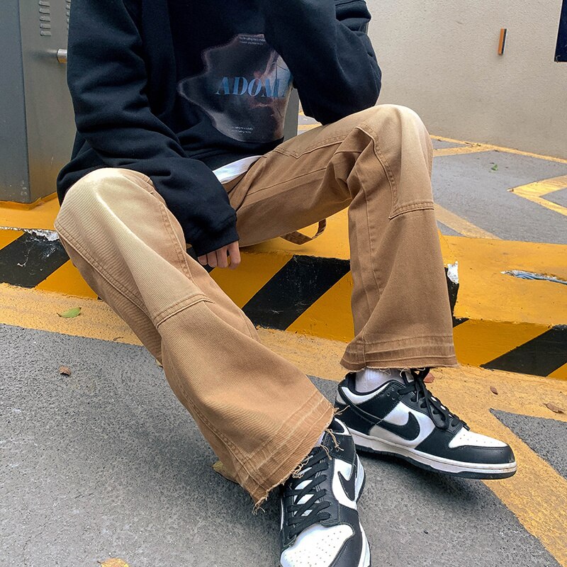 Brown Baggy Jeans Men Retro Casual Wide-leg Jeans Men Streetwear Loose Hip-hop Straight Denim Pants Mens Trousers M-2XL