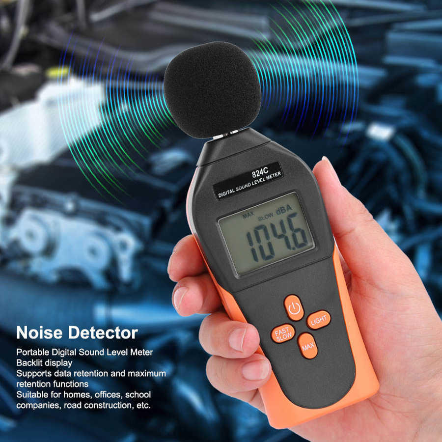 824C Portable Digital Sound Level Meter Noise Decibel Monitor Tester Measurement 30-130dBA