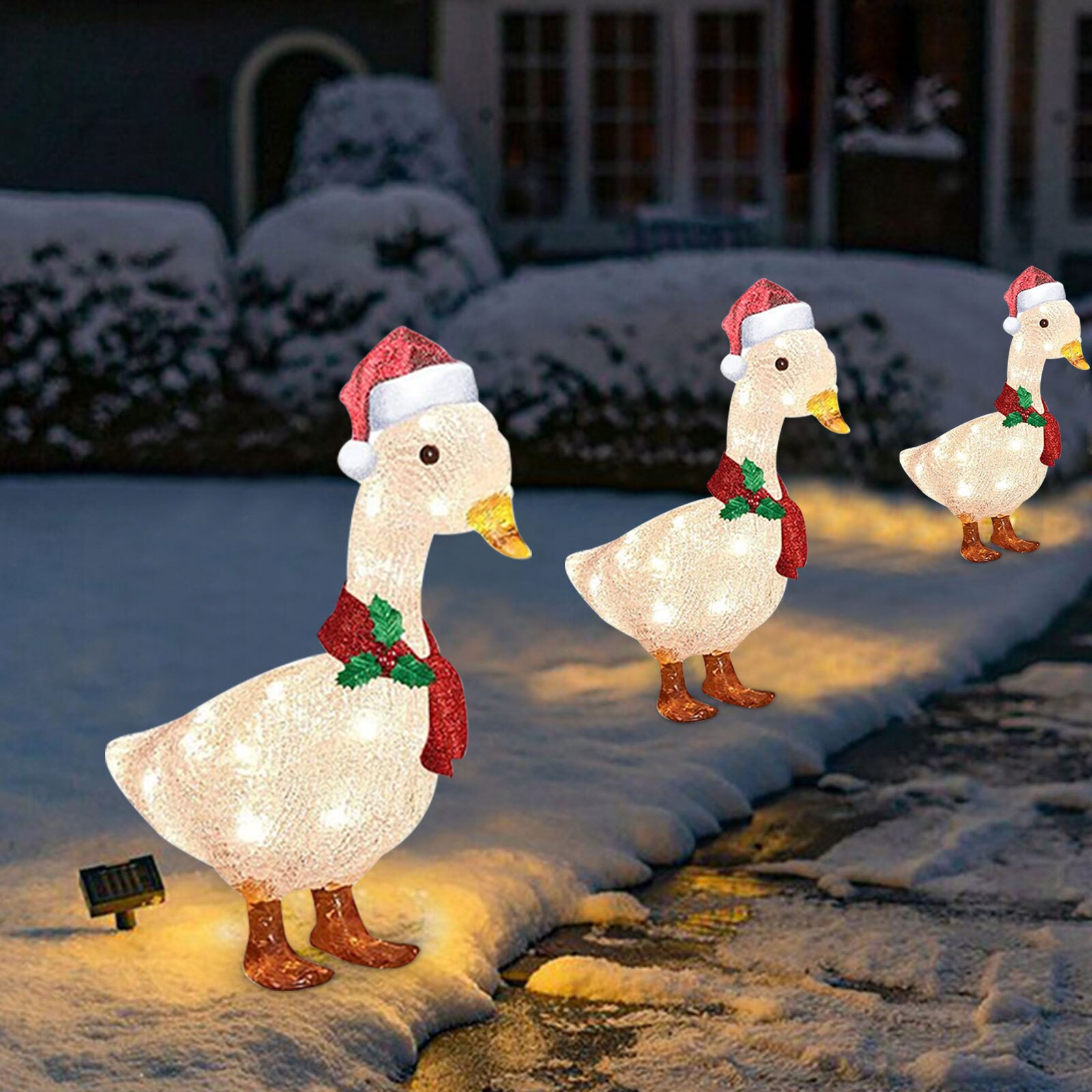 1pc Christmas Light-up Duck Stake With Scarf Christmas Decoration LED Acrylic Duck Statues for Garden Decor Outdoor Navidad: 310x200x3mm