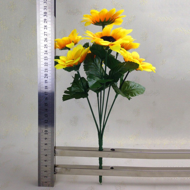1 ramo de girasoles artificiales realistas, cabezas de girasoles de plástico artificiales, adornos de doméstica, accesorios