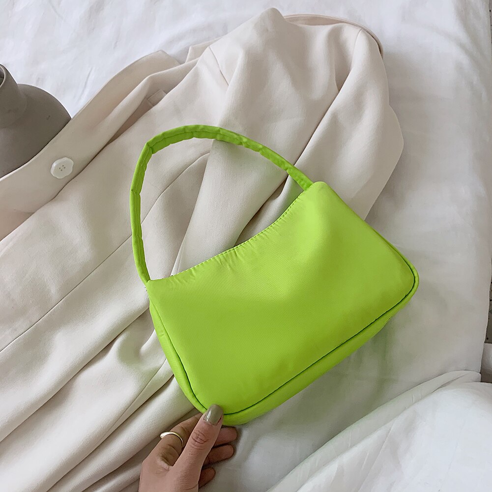 Prachtige Boodschappentas Eenvoudige Nylon Vrouwen Onderarm Schoudertas Purse Kleine Lady Solid Reizen Handtassen: green