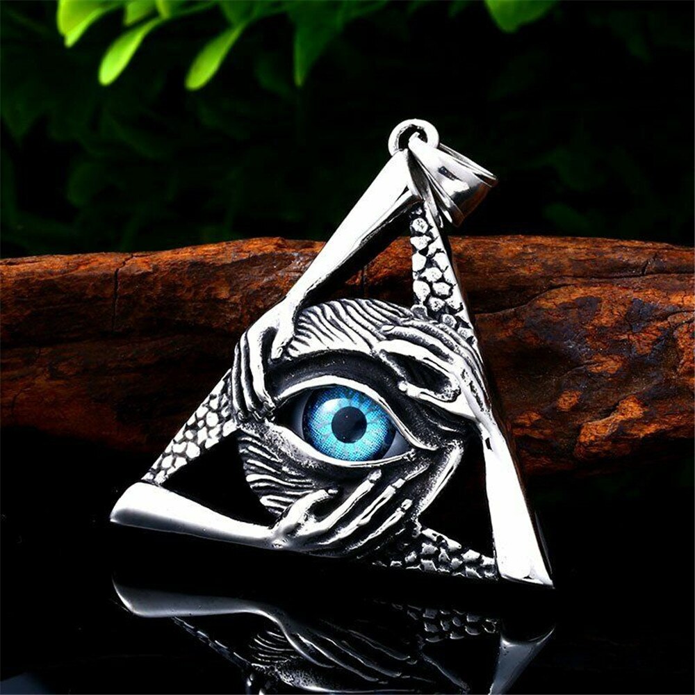 Mens Illuminati Vrijmetselaars Blauw Evil All Seeing Eye Hip Hop Hanger Ketting