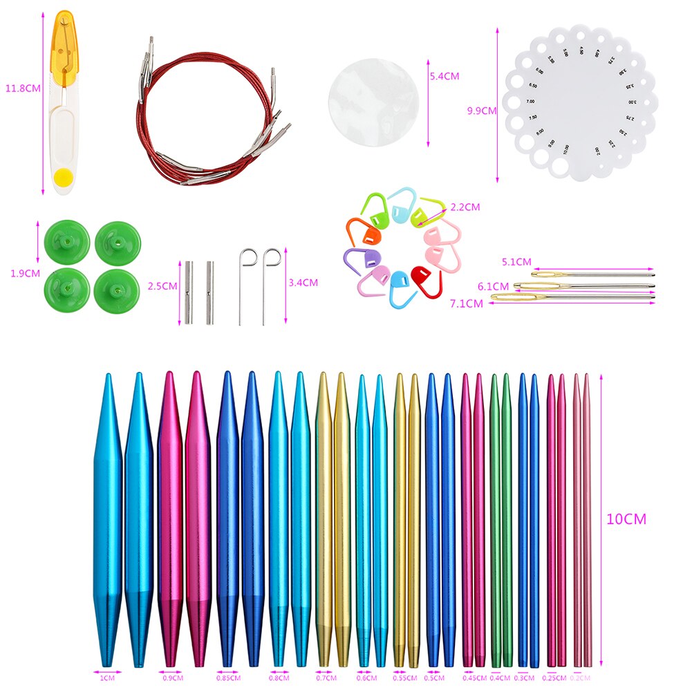 13pair Crochet Needles with Accessories Circular Sweater Needle Kit Sewing Beginners Interchangeable Aluminum Knitting