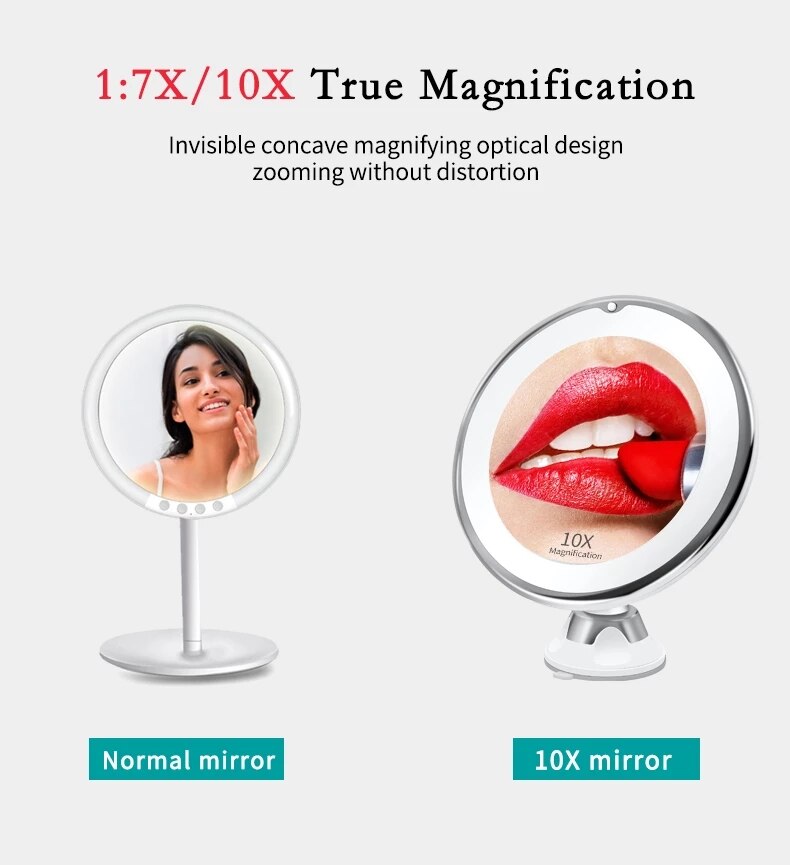 Makeup Vanity Mirror With 10X Magnifying Mirrors LED Lighted Portable Folding Suction Cup Rotation Beauty Mirror Shaving Beard