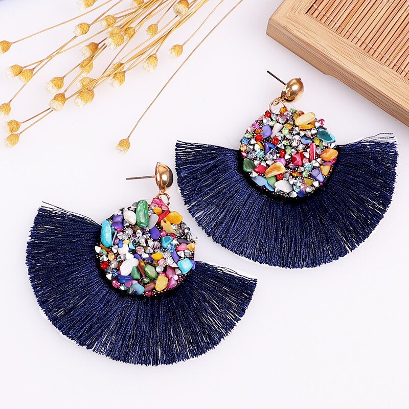 Tassel Earrings Bohemian Crystal Handmade Women Statement Luxury Long Earring jewelry Geometric Fringe Big stone: 11