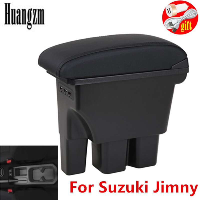 Für Suzuki Jimny Armlehne Jimny JB74 doppel-schicht versenkbare mit USB LED licht Auto Armlehne Kasten: A1 Schwarz Linie 3 usb
