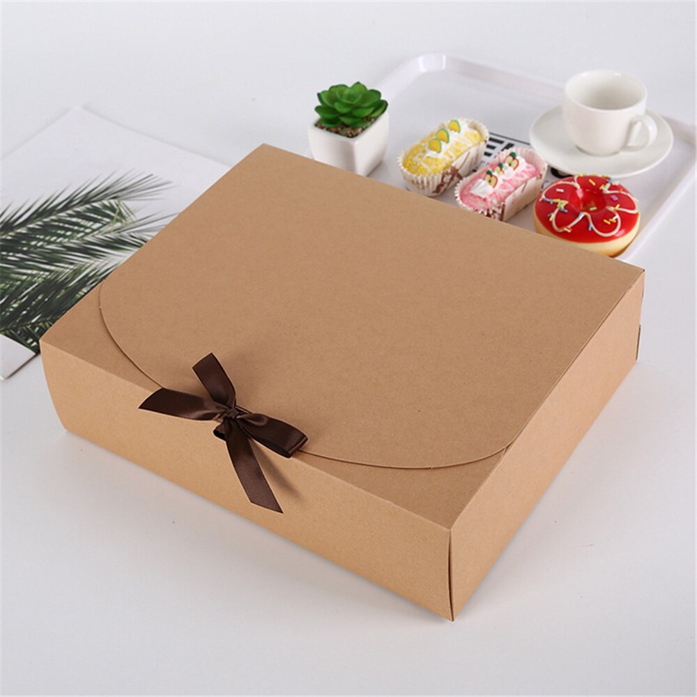 Vierkante Kraft Papier Doos Karton Pakket Valentijnsdag Snoep Opslag Dozen Met Linten