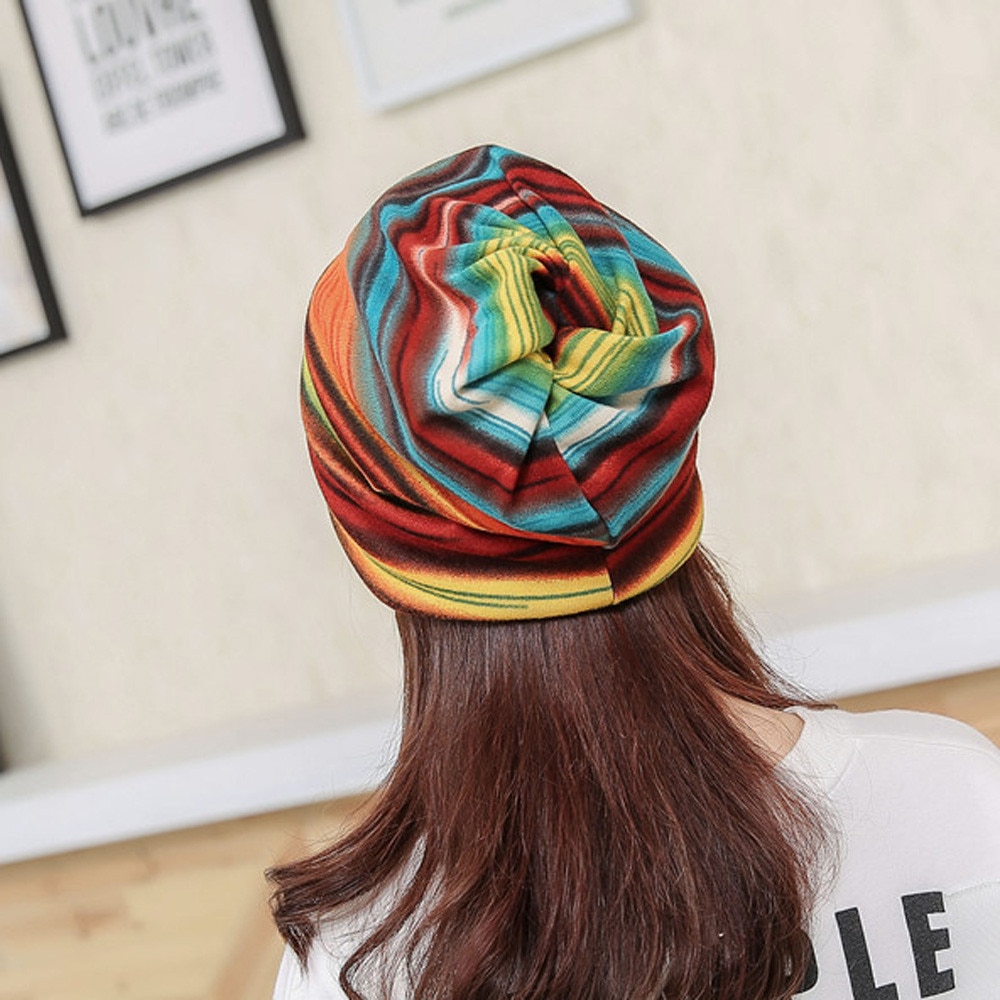 Vrouwen Gestreepte Hoed Ruche Kanker Hoed Beanie Sjaal Kraag Tulband Head Wrap Cap Winter Hoed Voor Vrouwen Mutsen Hoeden Skullies gorros
