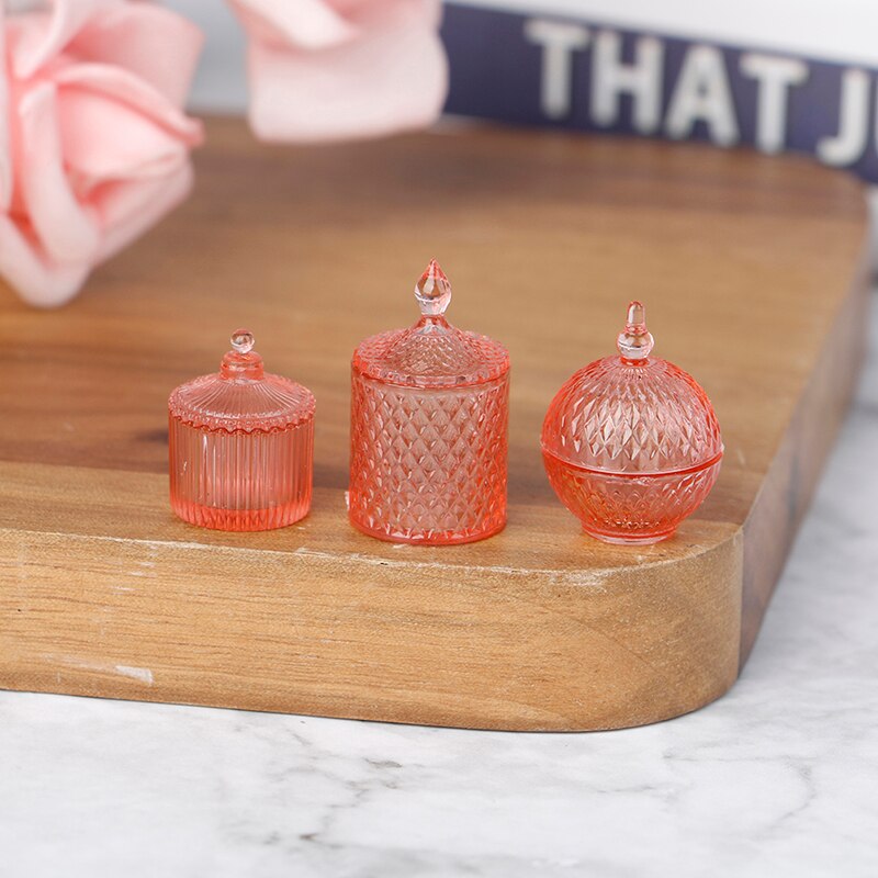 3Pcs/set 1:12 dollhouse miniature doll accessories toy for transparent candy jar: Pink