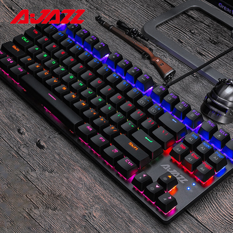 AJAZZ Robocop 87 Key Rainbow Backlight Gaming Mechanical Keyboard Ergonomic Anti-Ghosting 104 Key Wired Keyboard for PC Laptop