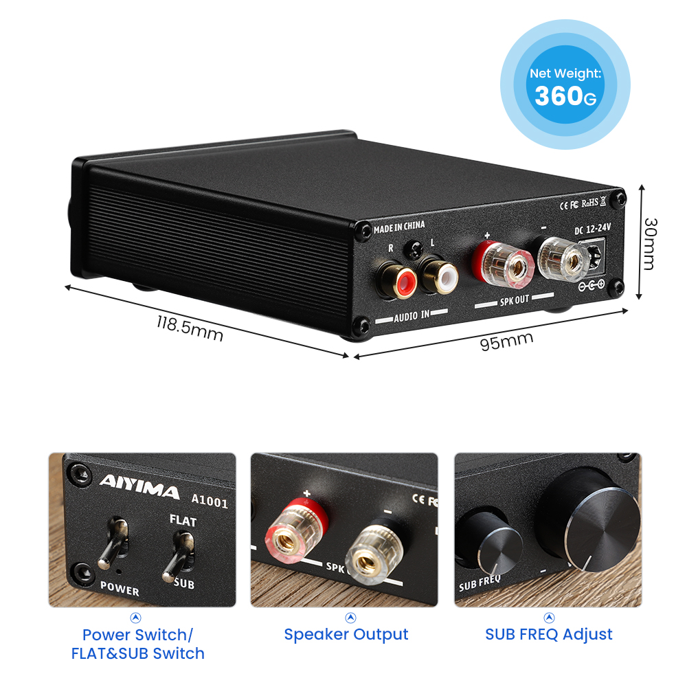AIYIMA A1001 100W Wzmacniacz subwoofera TPA3116 Wzmacniacz mocy Głośnik Wzmacniacz dźwięku Cyfrowy wzmacniacz audio klasy D Mono Home Audio AMP
