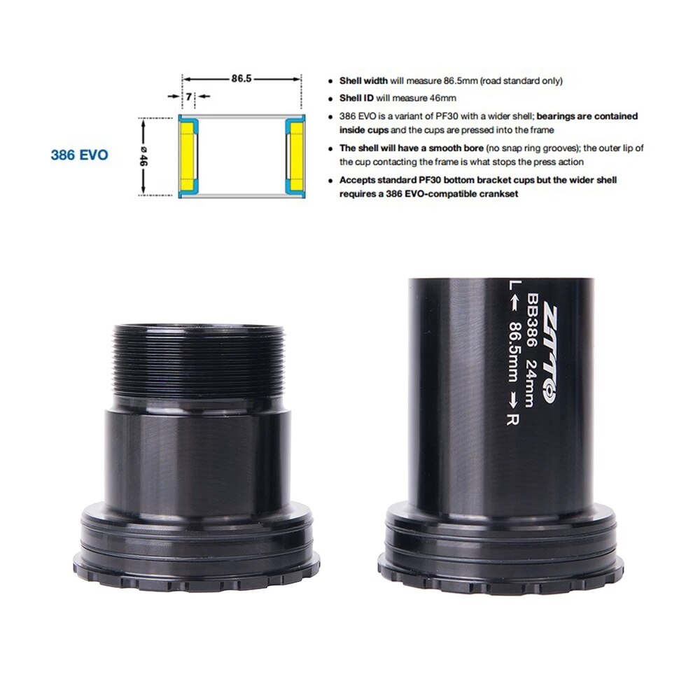ZTTO Bike Bottom Bracket BB386 24 EVO Threaded-Press Fit Bottom Bracket for46x86.5mm Frame to 24mm Crankset for MTB Road Bike
