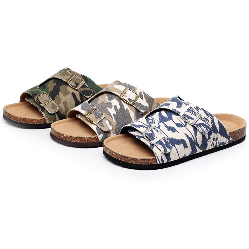 Kamouflage coola tofflor herr denim tyg stor storlek strandskor platta tofflor herr tofflor sommar kork skor